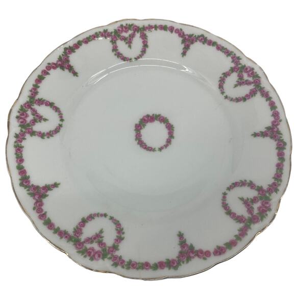 The E MR Other - Vtg Thu E MR "Louvre" Bavaria Pink Rose WREATH & GARLAND 8 1/4" Salad Plate